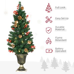 Set Natalizio Preilluminato 4 Pezzi con Luci LED Bianco Caldo, 2 Alberi Decorati con Bacche Rosse, Ghirlanda di Pino e Corona - Product Image 4