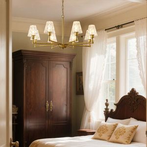 Metà del secolo 8-luce lampadario pendente in oro moderno impianto colonico per soggiorno o camera da letto in vetro e metallo Design - Product Image 4