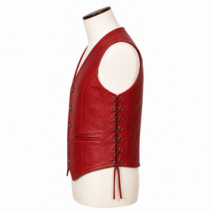 Chaleco de cuero para hombre estilo western, con cordones laterales y botones frontales, sin mangas, venta al por mayor, directo de fábrica, para uso en exteriores. - Product Image 3