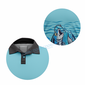 Services OEM, chemises de pêche personnalisées imprimées pour adultes, polos à manches courtes pour hommes avec boutons, polos de golf, sublimation. - Product Image 4