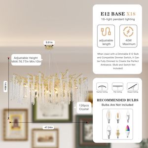 Luxury Adjustable Golden Crystal <b>Branch</b> Chandelier Elegant Pendant <b>Lights</b> for Grand Entryways - Product Image 3