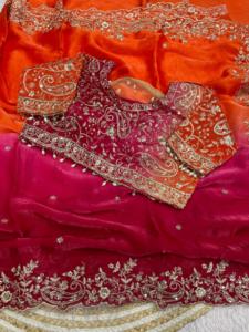 Sari indio de satén Fandy de primera calidad con bordado en c pallu y trabajo de hilo Zari plateado, con borde con trabajo de corte. - Product Image 4