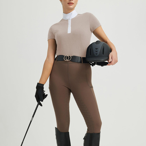 Durable Ladies Equestrian Base Layer Horse Riding Shirts Solid Color Riding Tops Breathable <b>Athletic</b> Wear For Riding Competition - Product Image 3