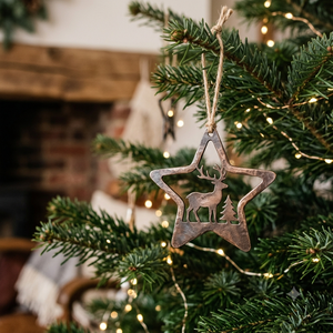 En gros, Ornement de Noël en laiton bicolore motif étoile flocon de neige, découpé avec strass, boule à suspendre pour sapin, artisanat de Noël - Product Image 5