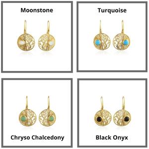 Boucles d'oreilles pendantes Art Déco en pierre de lune naturelle, monture géométrique en filigrane, laiton plaqué or 18 carats, cadeau chrétien, bijoux pour femme - Product Image 6