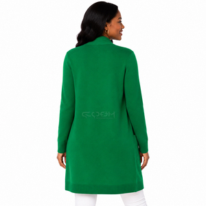 Cardigan long en acrylique vert pour femme, style décontracté, col en V, avec poches, ouverture sur le devant, de la sororité Cosh International. - Product Image 5