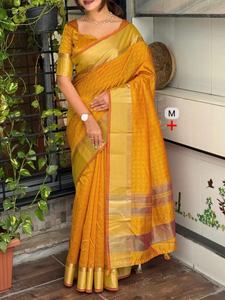 ผ้าไหมอัสสัม ซารี ลายปักดิ้นทอง ผ้าซาหรีลายแจ็คการ์ด ขอบผ้าปักระบายดิ้นทอง เสื้อปักลายแจ็คการ์ด ผ้าซาหรีลายบุตติ ซารียา ไลฟ์สไตล์ - Product Image 4