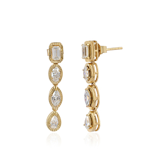 Pendientes Colgantes de Diamantes Cultivados en Laboratorio en Oro Amarillo Sólido de 14K, con Diamantes de Corte Esmeralda, Marquesa y Pera, Fabricante de Pendientes - Product Image 2