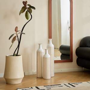 Modern Style 3-Piece Home Decoration Set Large Glazed White Metal <b>Vase</b> <b>Floor</b> <b>Standing</b> Gorgeous <b>Floor</b> Decoration - Product Image 5