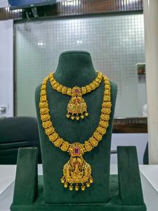 สร้อยคอทองคำแท้ 22K แบบอินเดียโบราณประดับนกยูงและไข่มุก สำหรับผู้หญิง สวมใส่ในงานแต่งงาน - Product Image 3