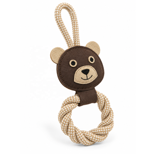 Juguete Masticable de Cuerda con Cara de Oso Hecho a Mano para Perros, Juguete de Arrastre Trenzado Resistente con Lindo Diseño de Oso Marrón para Juego Interactivo y Buscar Objetos - Product Image 1