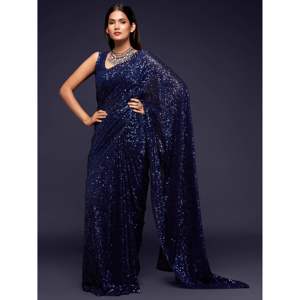 Saree à sequins en georgette bleu fard à joues - Product Image 4