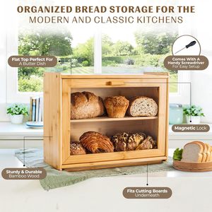 Farmhouse Style Kitchen Counter Bread Holder <b>Large</b> Capacity Bread Storage <b>Bin</b> for Loaves Bagels Pastries - Product Image 5