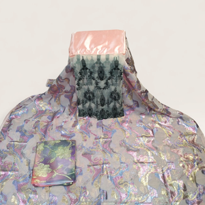Dirac Fransawi Rosa Pálido de Lujo con Estampado Metálico Multicolor y Frente Bordado en Negro para Vestidos de Boda Somalíes - Product Image 1