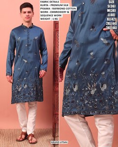 Ahaan Heritage Bandhani Embroidered Silk <b>Men's</b> Floor-Length Traditional All Seasons Regular Fit Quick Dry <b>Kurta</b> - Product Image 5