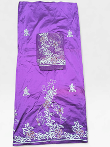 Purple Luxury Beaded George <b>Fabric</b> with Silver Floral Embroidery for Nigerian Wedding & Party Wear - Product Image 2
