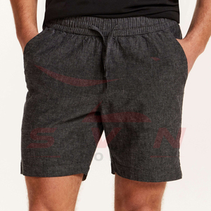 Shorts en coton décontractés pour hommes, imprimés sur mesure, respirants, pour la plage, vente en gros, gris foncé, avec cordon de serrage et poches - Product Image 5