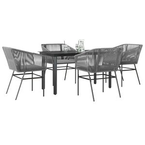 Juego de Comedor para Jardín Negro con Mesa y Sillas Grises con Cojines Gris Claro para Entretenimiento al Aire Libre - Product Image 1
