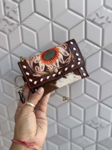 Porte-monnaie en cuir de vachette pour femme, nouveau modèle, sculpté à la main, multi-usages, mini portefeuille, style western, cadeau - Product Image 2