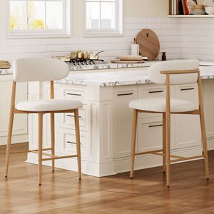 Juego de 2 Taburetes de Bar Modernos con Altura de Mostrador, Tapizados y con Patas de Metal para Isla de Cocina y Comedor - Product Image 1