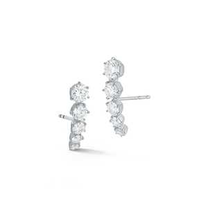 Boucles d'oreilles grimpantes en or massif 14K 18K avec diamants de laboratoire taille ronde, sertis à griffes, 5 pierres, courbées et graduées, vente en gros - Product Image 5