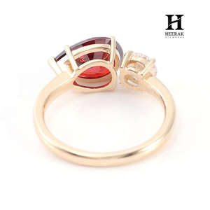 Luxury 2CT Red Pear Cut Lab Grown Diamond Engagement <b>Ring</b> 14K Yellow Gold <b>Two</b> <b>Stone</b> Toi et Moi <b>Ring</b> with Round Brilliant Accent - Product Image 2