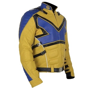 Men's Yellow Blue Leather Motorcycle Jacket Stand Collar Zipper Closure Slim Fit Windproof Moto Biker Style Autumn Wear - Product Image 2