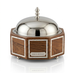 Olla de madera de alta gama con revestimiento de acero inoxidable, incrustaciones de nácar, diseño moderno y duradero, calentador de alimentos de lujo para Ramadán. - Product Image 1