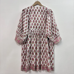 Vestido Midi Casual para Mujer, Tejido 100% Algodón, Estampado Floral Liso, Forro de Algodón, Manga Corta, Cintura Imperio, Estilo Babydoll, Talla Grande - Product Image 3