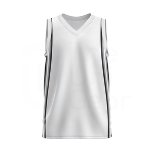 Ensemble de maillot de basket-ball unisexe blanc sans manches à col en V et short gris respirant, anti-humidité, séchage rapide, 100 % polyester - Product Image 3
