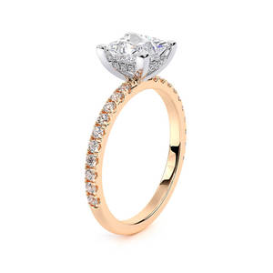 Bague de fiançailles en or jaune 10K plaqué rhodium avec diamant de laboratoire taille princesse 1,5 carat, pavé, solitaire, luxe, pour mariage - Product Image 3