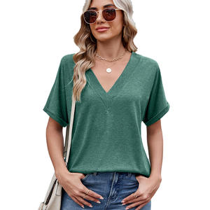 T-shirt court à manches courtes en coton et élasthanne 240 g/m², finition délavée vintage, col rond, pour femme, style Hot Girl, uni - Product Image 4