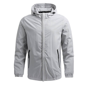 Men's Gray Hooded Puffer <b>Jacket</b> Zipper Closure Casual Solid Color Polyester Windproof Autumn Wear Regular Fit - Product Image 1