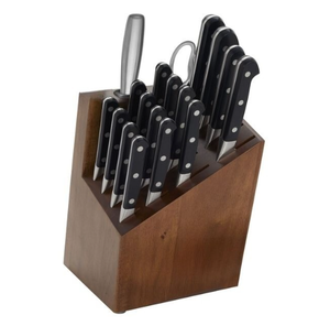Couteaux de cuisine à manche riveté noir avec lames argentées, ciseaux à bloc brun et aiguiseur pour trancher, hacher et préparer les aliments - Product Image 1