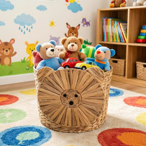 Práctica Cesta de Almacenamiento de Jacinto de Agua con Forma de León para Niños, Hecha a Mano, Sostenible, Multifuncional, con Diseño Bonito, Organizador de Juguetes - Product Image 1