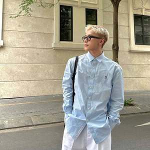 Camisa Casual de Manga Larga para Hombre, Estilo Oxford, con Logotipo Bordado, Diseño a Cuadros, Popelina, 100% Algodón, Transpirable, Ecológica, OEM ODM - Product Image 1
