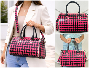 Nouveau sac Speedy grand format en cuir marbré rose et noir, fait main, pour femme, sac à main de créateur avec poignée supérieure, sac bandoulière, sac de voyage - Product Image 5