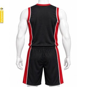 SAMAVIA Ensemble de maillots de sport de basket-ball pour hommes, noir et rouge, col en V, sans manches, uniforme athlétique anti-humidité - Product Image 2