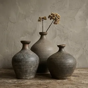 Pot de rangement vintage Nong Phai en poterie artisanale, récipient rustique en terre cuite, décoration intérieure pour cuisine et jardin de style ferme - Product Image 1