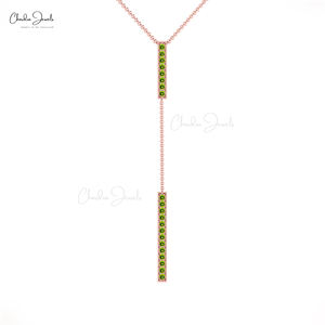 Collar con colgante de barra colgante al por mayor, con peridoto de 1 quilate engastado en pavé, collar en capas, proveedor de joyería de oro OEM/ODM - Product Image 3