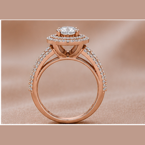 Anillo de Compromiso con Diamante de Laboratorio en Oro Rosa, Doble Halo Redondo en el Centro y Banda con Corte Princesa, Joyería Fina OEM ODM - Product Image 3