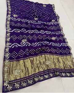 Sari Bandhani Rajasthani Premium avec broderie à la main Gota Patti, tenue de mariage traditionnelle ethnique indienne pure - Product Image 4
