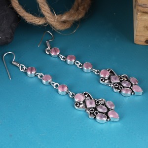 Pendientes Largos de Piedra Rosa al por Mayor |   Pendientes Colgantes Elegantes de Plata Oxidada al por Mayor |   Joyería llamativa, regalo para mujeres - Product Image 2