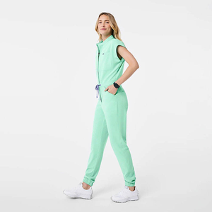 Women's Mint Green <b>Scrub</b> Jumpsuit With <b>Cap</b> Sleeves Elastic Waist Hospital Uniforms For Medical Staff - Product Image 2