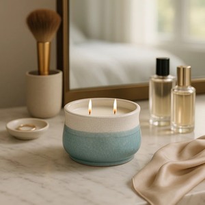 Bougie en céramique Ocean Breeze à double mèche, longue durée de combustion, finition émaillée durable, élégante décoration de maison de style côtier, option cadeau - Product Image 2
