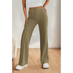 กางเกงทำงานทรงตรงสำหรับผู้หญิง ไซส์ XL ผ้าชีฟอง ยืดได้ กระดุมผ่าหน้า เอวยางยืด ผ้าถักเนื้อนุ่ม สไตล์ลำลองสำหรับธุรกิจ - Product Image 3