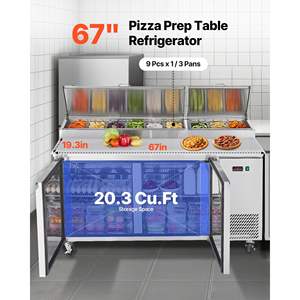 Refrigerador Comercial de 67 Pulgadas para Cocina, 20.3 Pies Cúbicos, Puerta Única, Mesa de Preparación de Pizza, 9 Bandejas, Encimera Ultra Ancha de 20 Pulgadas para Preparación de Alimentos - Product Image 2