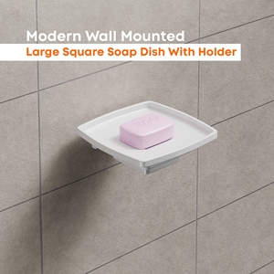 Grand porte-savon carré mural avec support, base en métal durable, plateau en verre pour hôtel et décoration intérieure - Product Image 2
