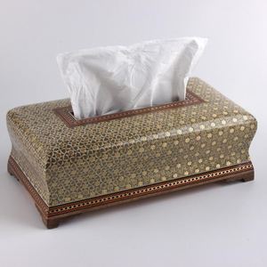 Modern Handmade Wooden Square Tissue Box Oriental Design Geometric Pattern Decorative Home Tabletop Tissue Organizer Holder UO - Product Image 1