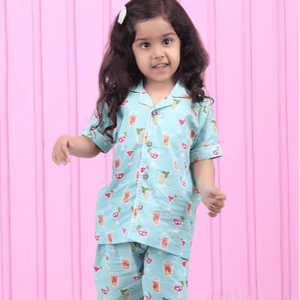 Conjunto de Pijama de Algodón para Niñas, Suave y Transpirable, con Estampado, Camiseta de Manga Corta y Pantalones de Pijama Cómodos - Product Image 1